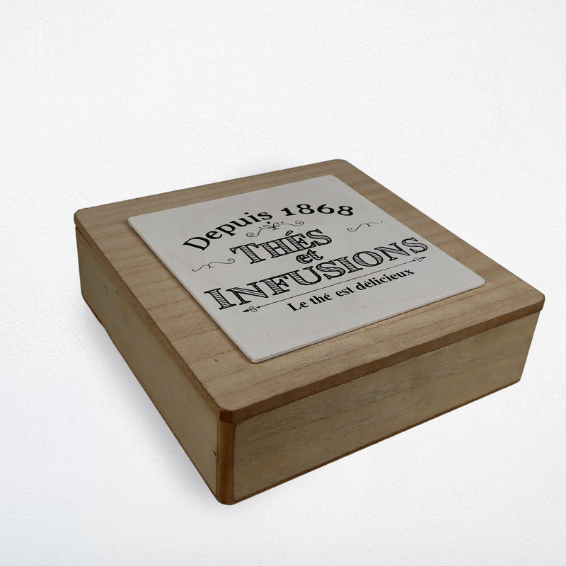Caja de Té Tapa Madera  9 Secciones
