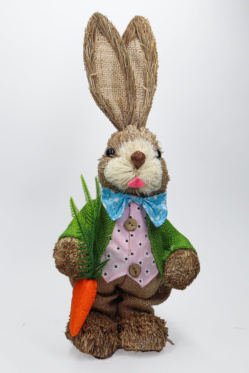 Conejo de Paja Chaqueta Verde Zanahoria 35cm