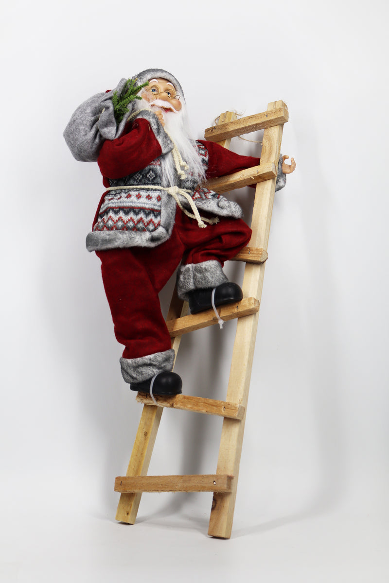 Viejo pascuero rojo y gris con escaleras de 65 cm