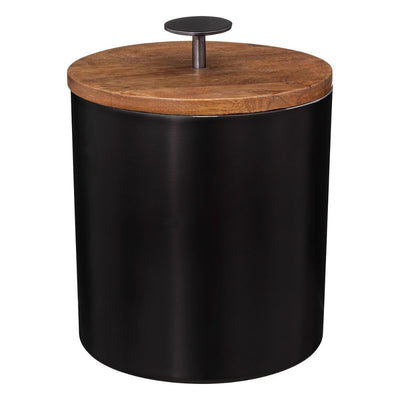 Hielera Acero Inox Negra Con Tapa Madera