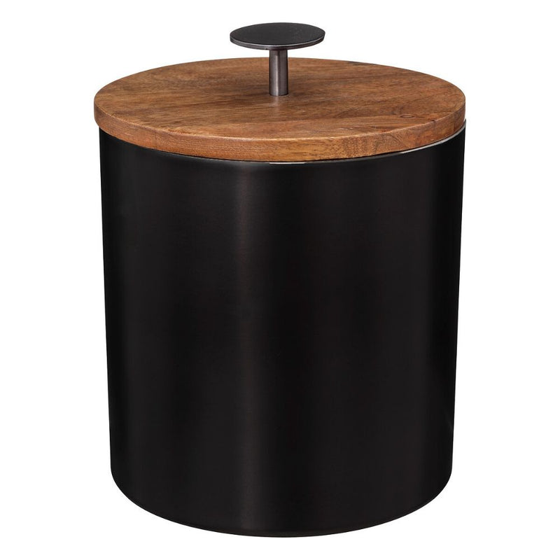 Hielera Acero Inox Negra Con Tapa Madera